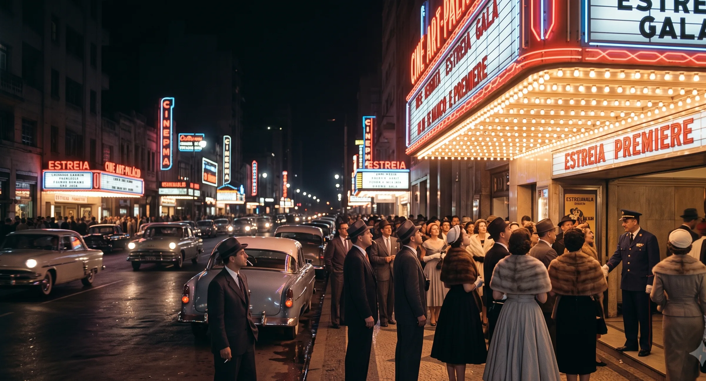 Noite de estreia de gala na Avenida São João nos anos 1950